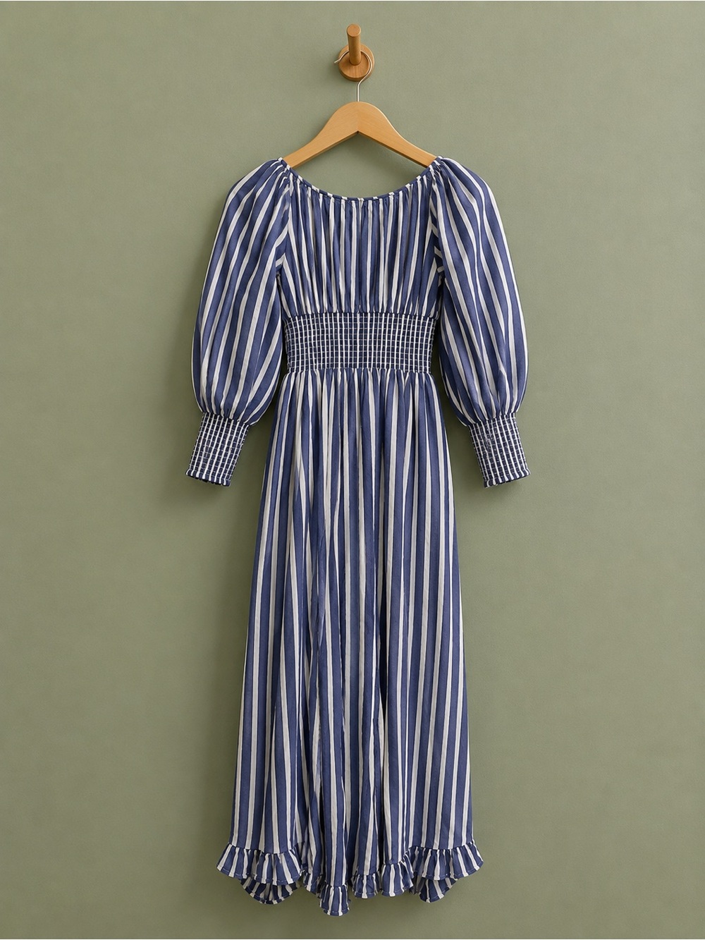 Anthropologie Blue and White Striped Maxi Dress with Smocked Waist - Picture 7 of 7